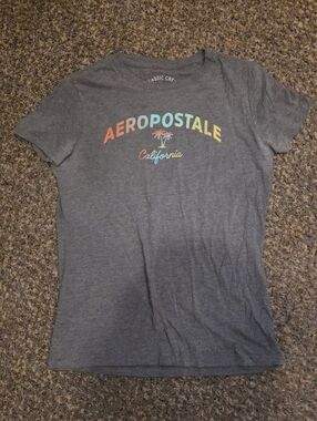 Aeropostale Gray Tee with Pastel Rainbow Logo